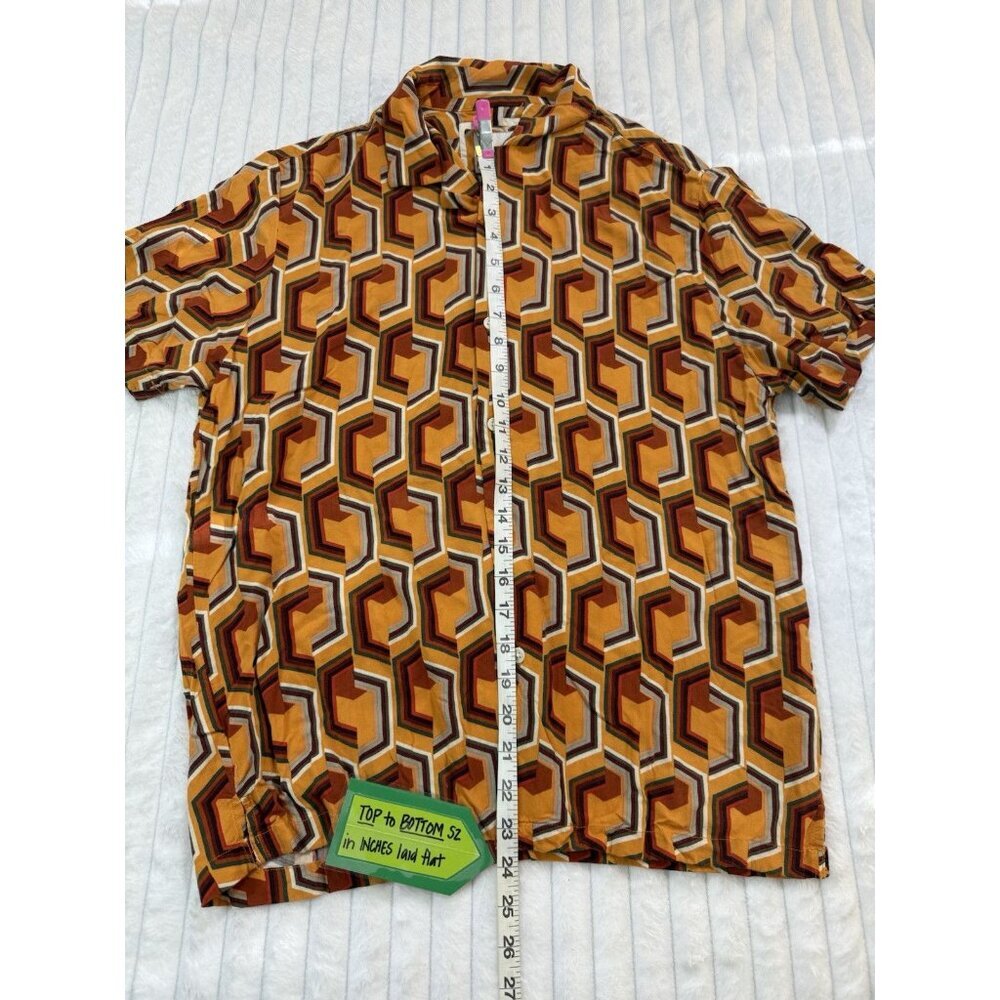 Denim & Flower Ricky Singh Orange Button-Up Hexagon Geometric Shirt SZ Large - Picture 7 of 13